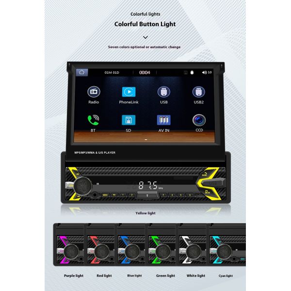 Creatall 7-Inch Single-Cylinder Retractable Screen Car MP5 Player HD BT Reverse Image Wireless Carplay USB-Dashboard Placement