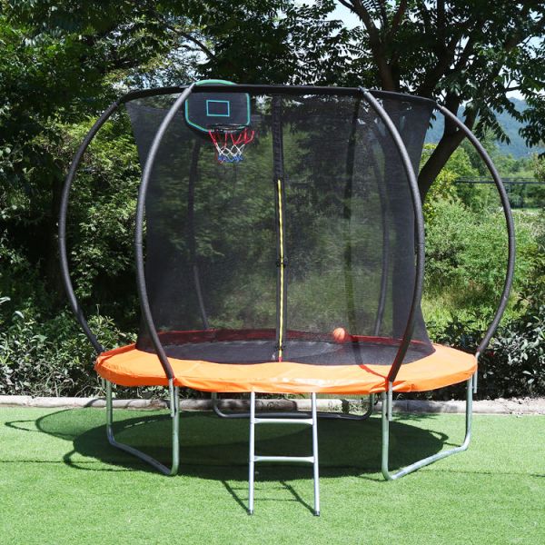 Outdoor Garden Kids Children Fitness Jumping Bed Round Trampoline With Basketball Goal Safety Net