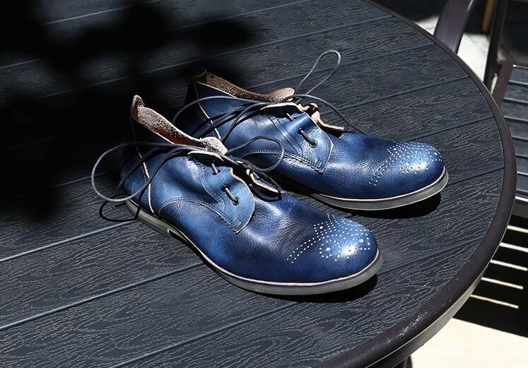 Burnished Finishing Mens Leather Dress Shoes Lace - Up Handmade Italian Leather Shoes