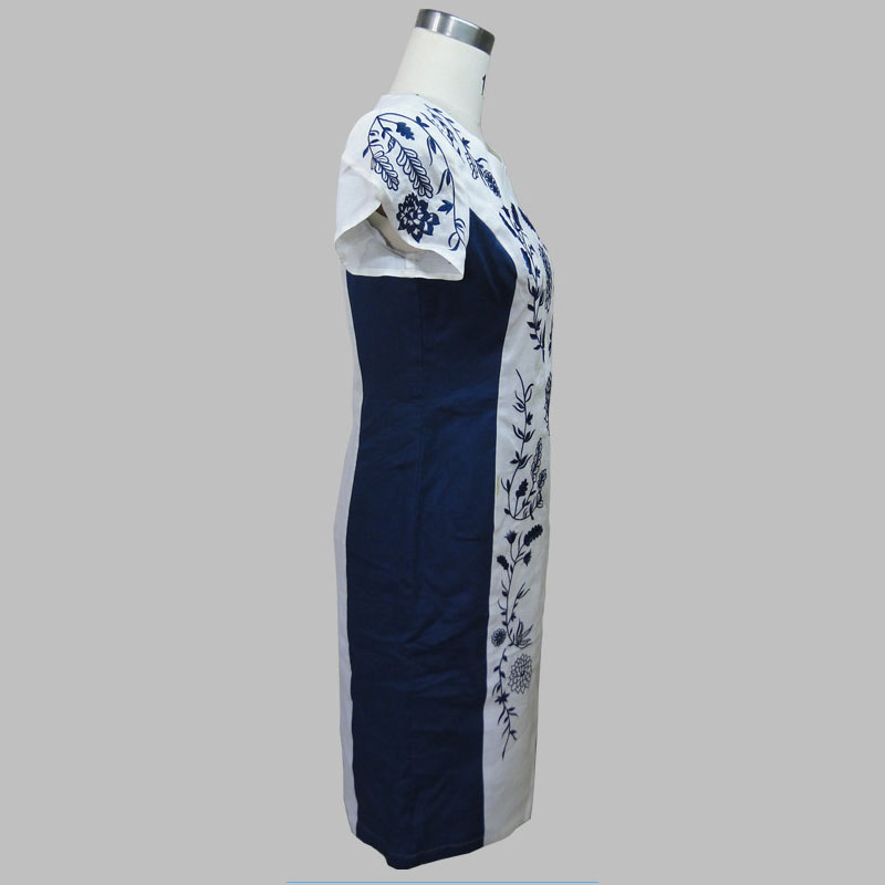 Hot Selling Woman Embroidery Short Sleeve Summer Autumn Lady Maxi Dress