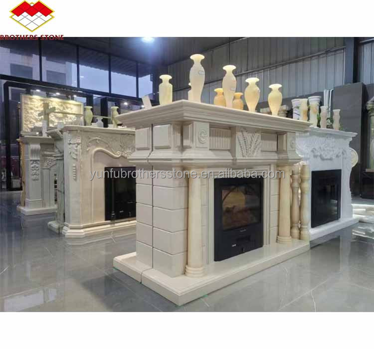 Modern Indoor Cream White Stone Fireplace Surround Polished Fireplace For Table Villa