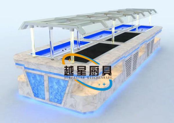 Yellow LED Commercial Buffet Equipment Granite Marble Tops Overhead Crystal