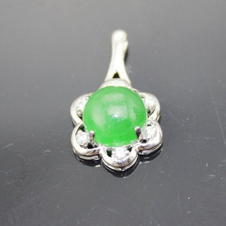 Women Jewelry 10mm Round Green Jade Cubic Zirocnia Pendant Charm (P29)