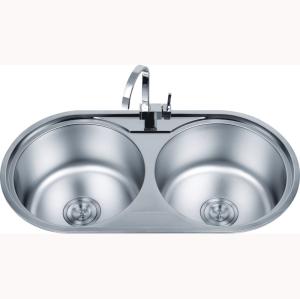 Wholesale 2 Round Basin Shining Stainless Steel Double Bowl Sink 860*440mm from china suppliers