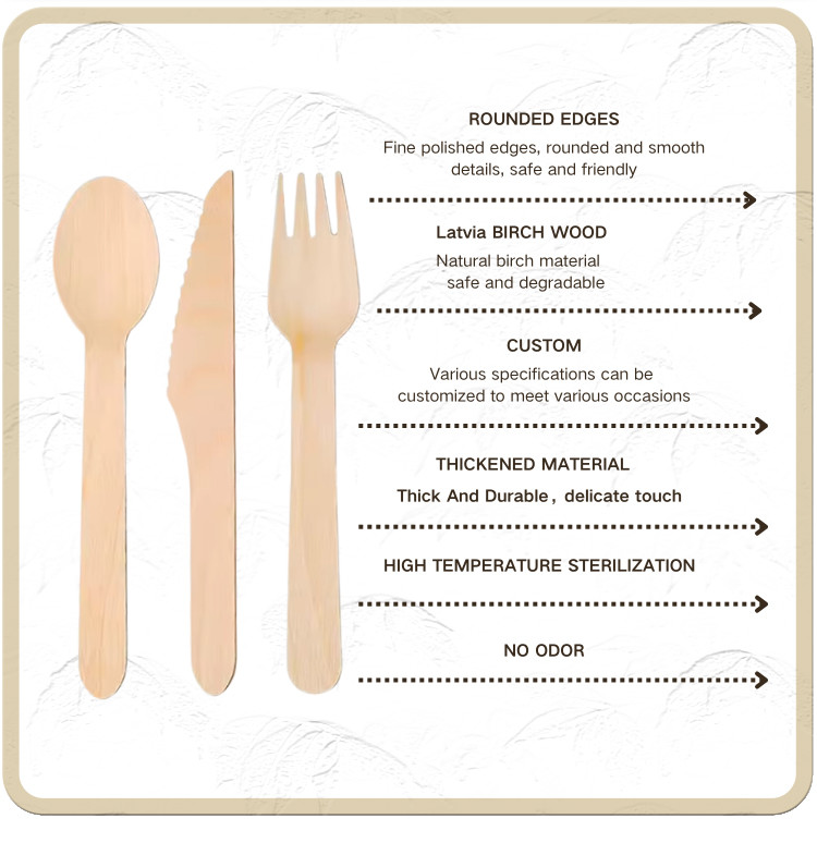 Cutlery Set Biodegradable Wood Spoon Fork Knife Disposable Wooden Wrapped Cutlery For Party Wedding