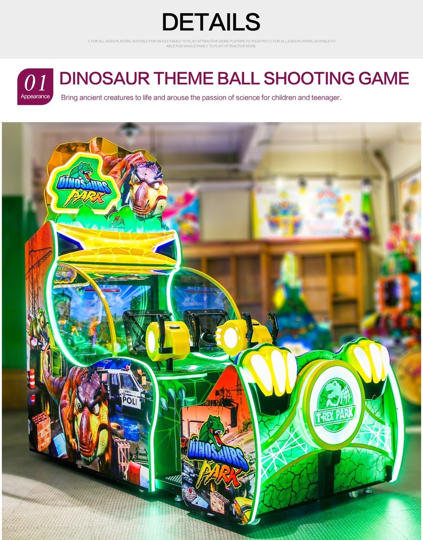 Indoor amusement Dinosaurs Park kids arcade machine, shooting dino lottery game machine