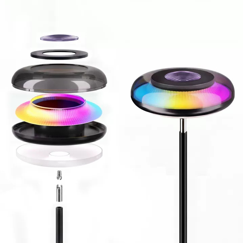 Modern Wave Pattern RGBIC LED Floor Lamp Projector Adjustable Height Control Multicolored Dome Shade Ambient Lighting