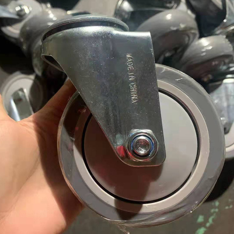 4 Inch Grey Soft Trolley Wheels Silent TPR Hollow Kingpin Bolt Hole Swivel Casters For Shopping Carts