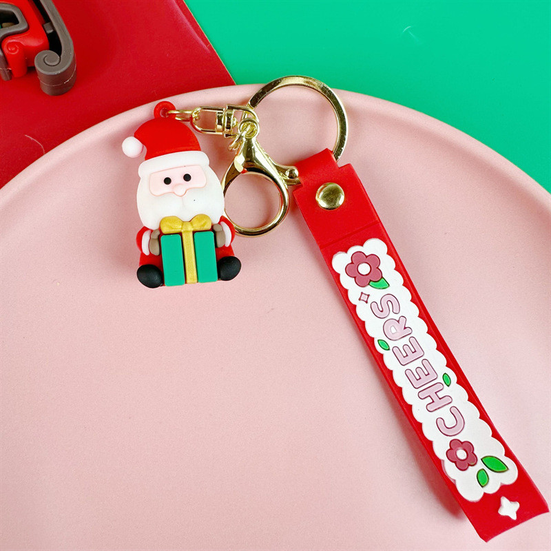 Cute Christmas Silicone Bag Pendant Keychain Soft Kawaii Car Key Chain Charms For Women Men Christmas Birthday Kid Gifts