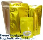 3 Side Seal Metallized Foil Inside Stand Up Zipper Plastic Bags/ Glossy Gold
