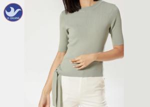 Wholesale Half Sleeves Women's Cotton Pullover Sweaters Band Decoration On Welt Top from china suppliers