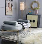 Contemporary Velvet upholster Stainless Steel Long Bench Ottoman Foot Stool