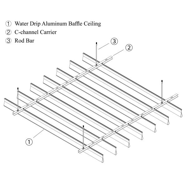 Water Drip Shape Aluminium Profile Strip Ceiling Architecture Wall Ceiling Linear Panel for Open Space