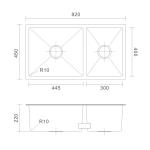 16 Gauge Undermount Stainless Steel Kitchen Sink 60/40 82x45