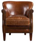 Dark Brown Antique Genuine Leather Armchairs Solid Wood Frame