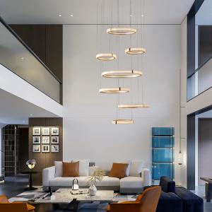Wholesale Nordic Indoor Villa Big Lighting Chandelier Modern Creative Ring Hollow Rotating Pendant Light from china suppliers
