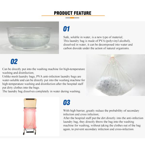 PVA Water Soluble Laundry Bags Hospital Medical Dissolvable Hot & Cold Water Soluble Laundry Bag For Infection Control