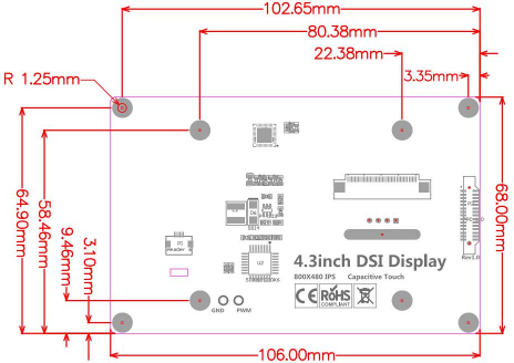 4.3 Inch HDMI LCD Display 800x480 Capacitive Touch Screen Display With IPS TFT Technology