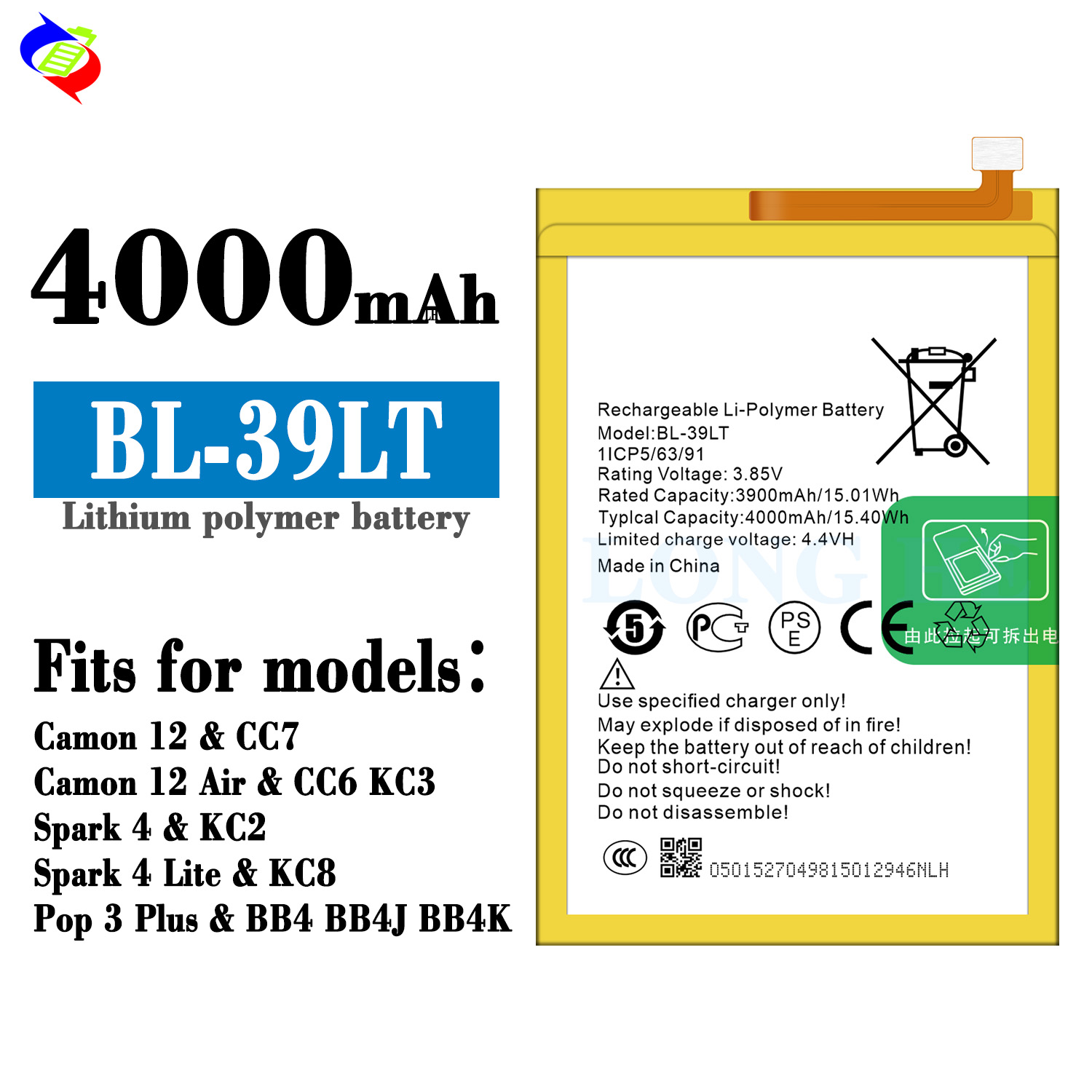 BL-39LT TENCO 3.8V-4.4V 4000mAh Cell Phone Battery for Mobile Phone OEM/ODM