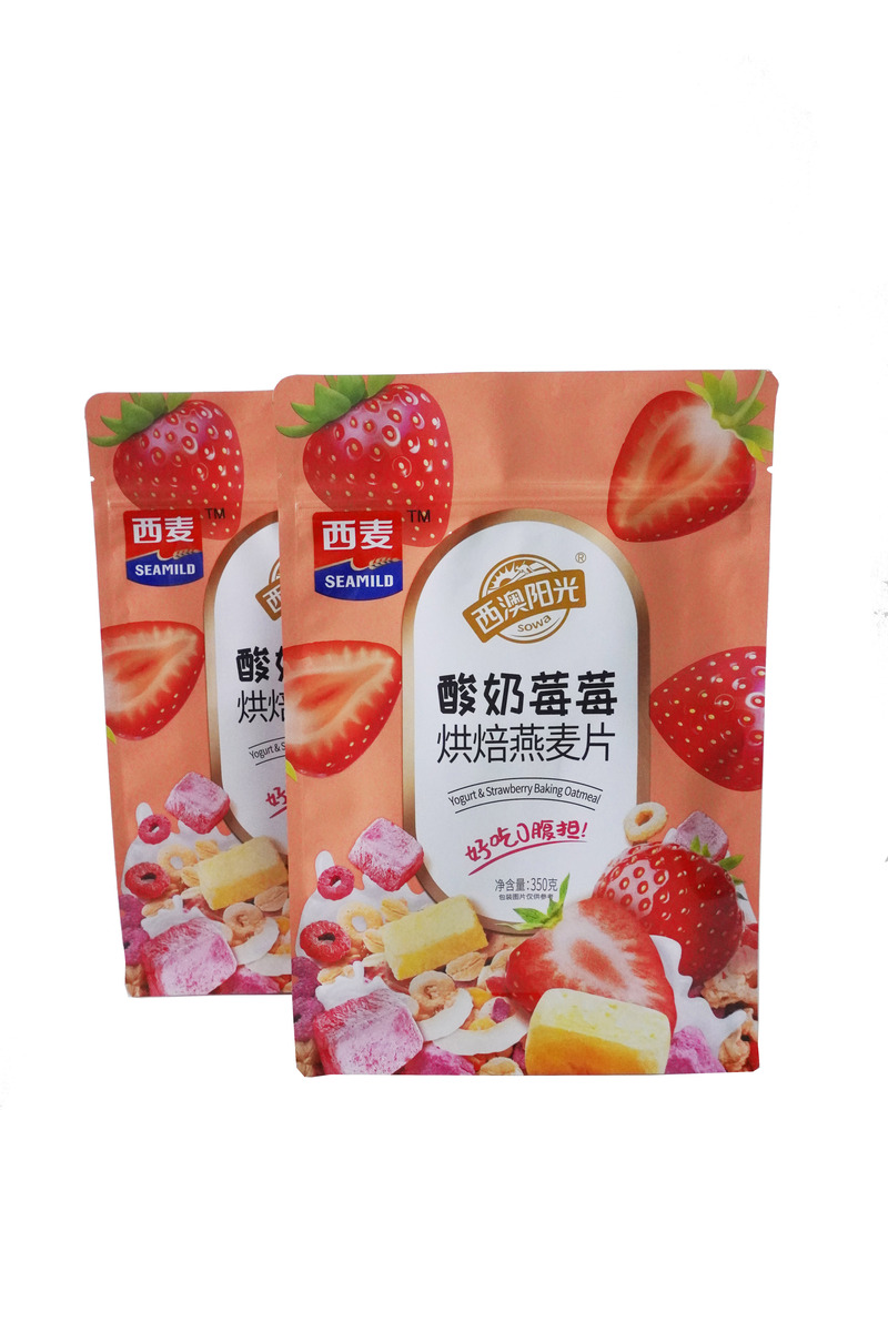 Zipper Flat Bottom Top Bag For Frozen Fruit And Yogurt Baking Oatmeal Food