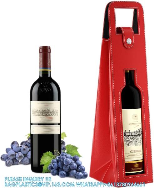 Leather Wine Gift Bag 16.1x3.5x3.5 In, Wine Gift Tote Bag, Reusable Clasp Gift