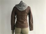 Grey Pu Leather Coat Melange Detachable Hooded Camel Tw74382