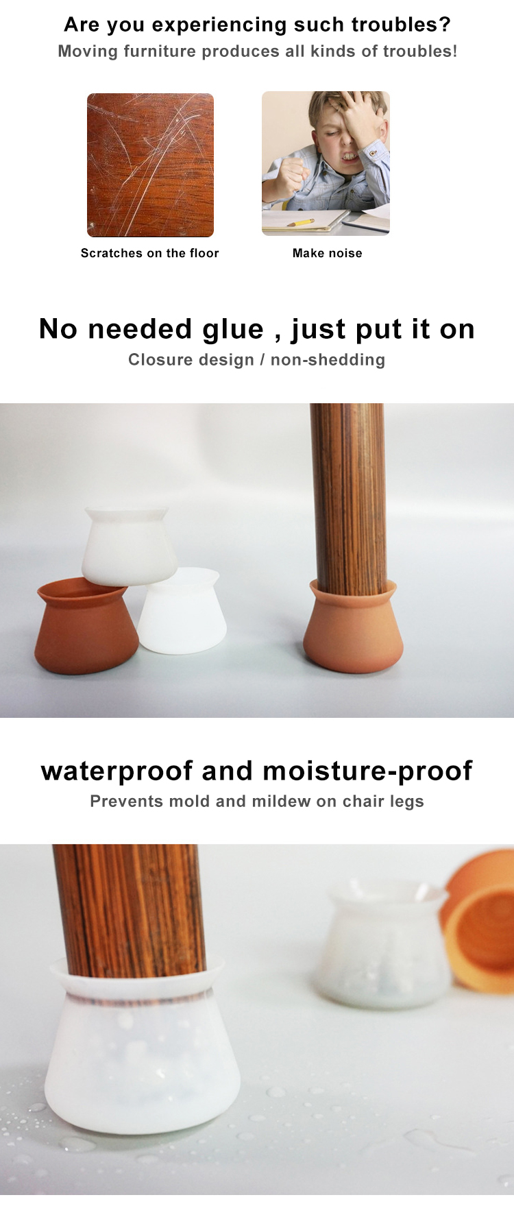 anti slip Anti Scratch Silicone Chair Leg Floor Protectors