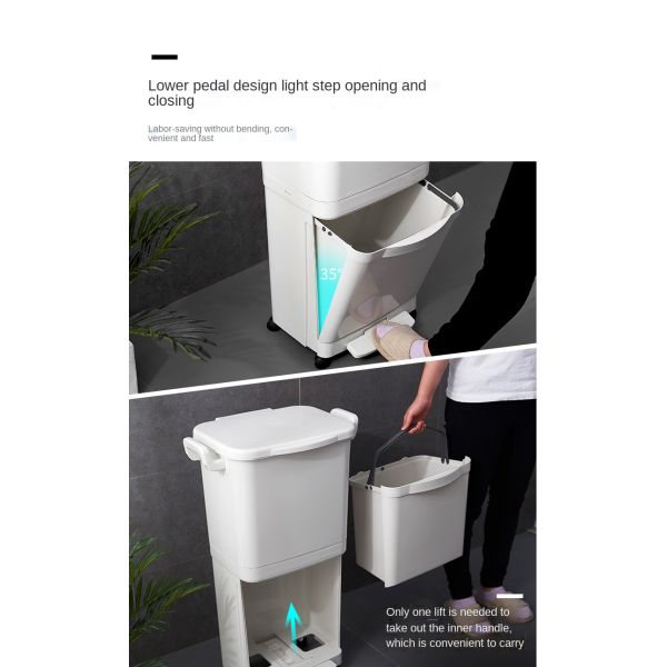 Double-layer Kitchen Household Dry and Wet Separation with Lid Deodorant Pedal Sorting Trash Can