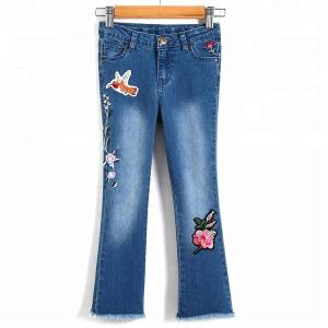 Wholesale Embroidery Kids Jeans Pant Light Blue , Children Girls Denim Pants Breathable from china suppliers