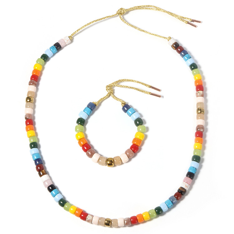 Rainbow Forte Beads Bracelet 8mm Beads 18k Real Gold Plated Brass