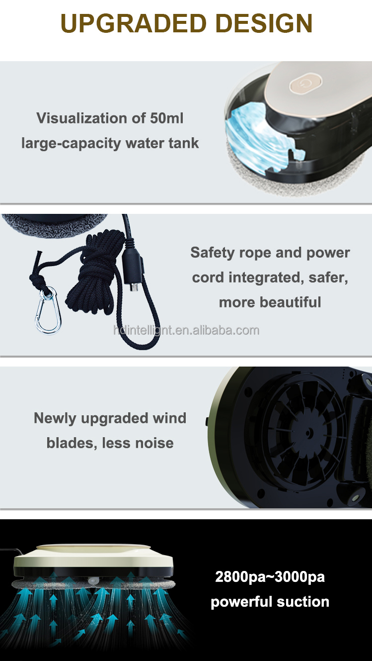 High Capacity 650mAh Battery Electric Powered Automatic Window Cleaner Robot Vacuum for Household US Plug Type