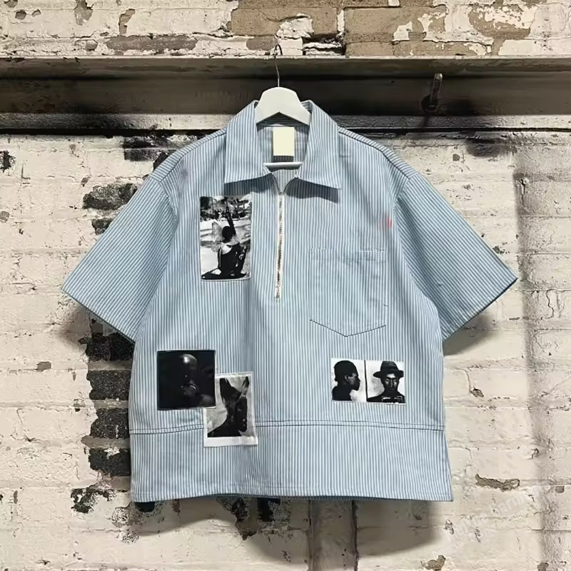 Custom Applique Embroidery Patch Graphic Logo Boxy Golf Polo Vintage Polo T Shirts Short Sleeve Shirt Half Zip up T-Shirts Mens