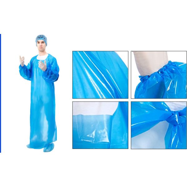 80g Heavy-Duty CPE Isolation Gown with Elastic Cuffs and CE Certification for Maximum Fluid Protection