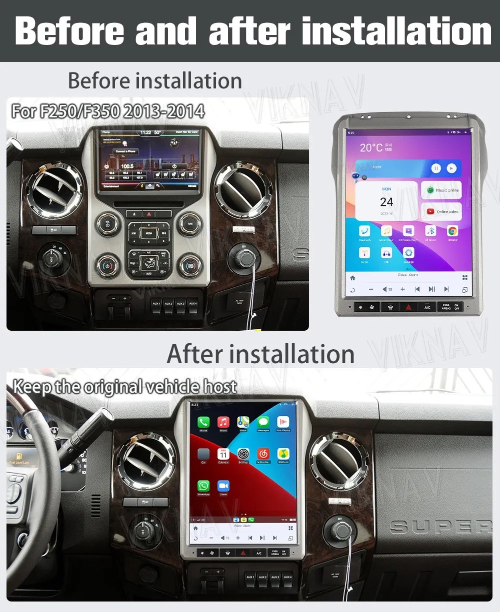 12.1 Inch Android Auto Stereo For 2013--2014 Ford F250 F350 GPS Navigation Multimedia Player Wireless Carplay BT 4G
