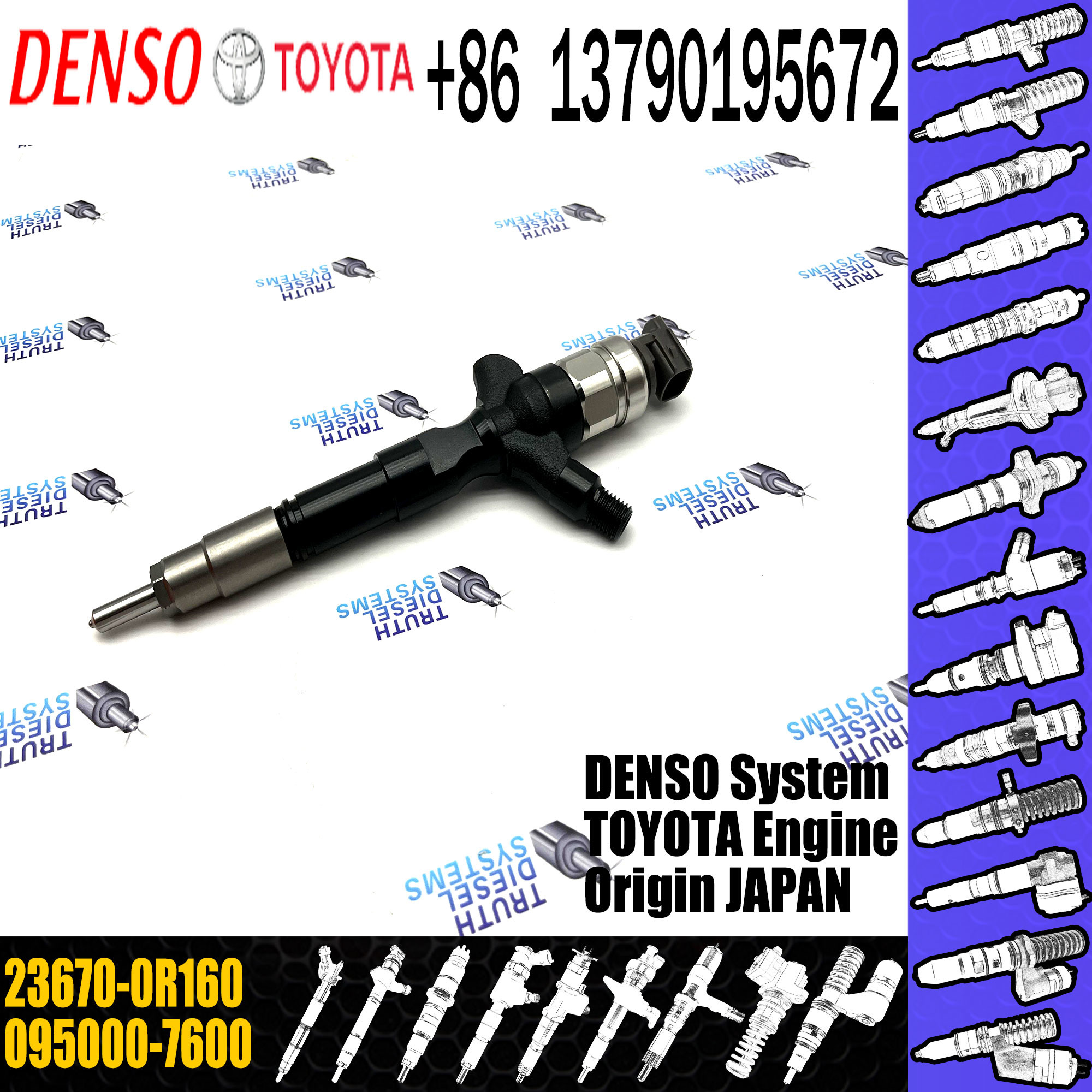 Fuel Injector 095000-7630 23670-0R170 095000-7600 23670-0R160 For Toyota diesel engine
