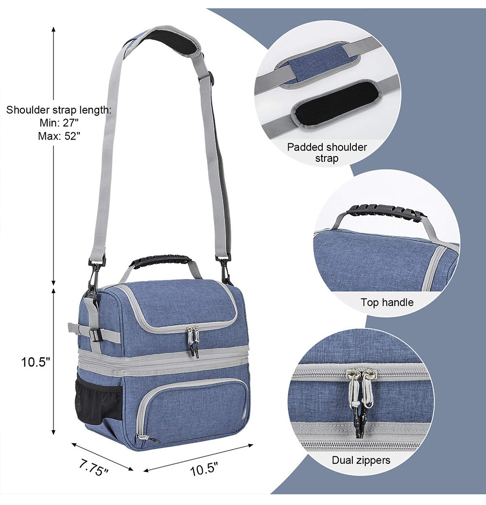 2 Compartment Lunch Bag Tote Large Insulated Cooler Thermal Lunch Box Tote