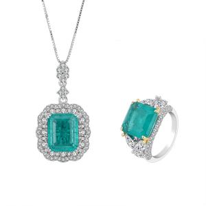 Wholesale Zircon Square Gemstone Necklace Pendant Ring Set For Birthday Gift from china suppliers