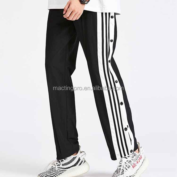 Breathable Men's Custom Street Hip Hop Skateboard Track Pants with Side Stripe and Buttons