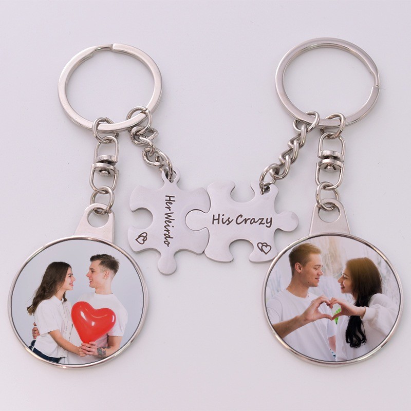 Heart And Round Shape Sublimation Blank Metal Keyring For Lovers Bag Pendant