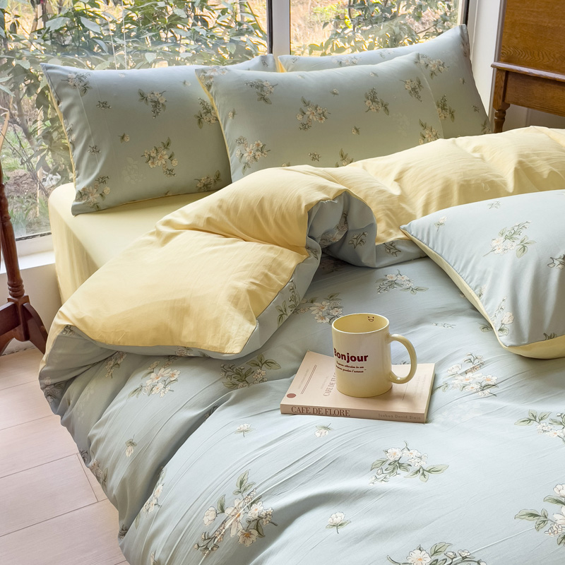 Comfortable Washed Cotton Double Layer Yarn Quilt Cover Bed Sheet Set for 2.0m Bed