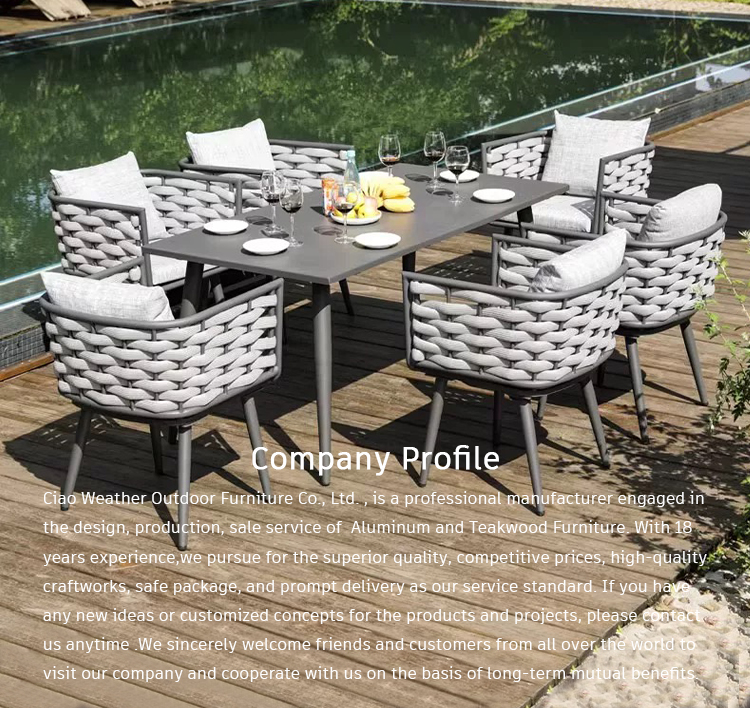 Waterproof Outdoor Dining Set for Villa Garden Luxury Olefin Rope Rattan Weaving and Cushions
