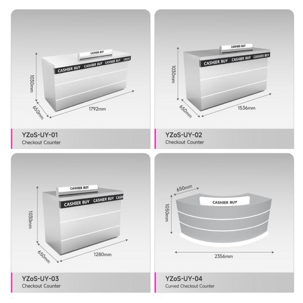 Cosmetic Checkout Counter Grey Curved Cashier With Light Strips For Beauty Store Design And Retail Shop Display Furniture