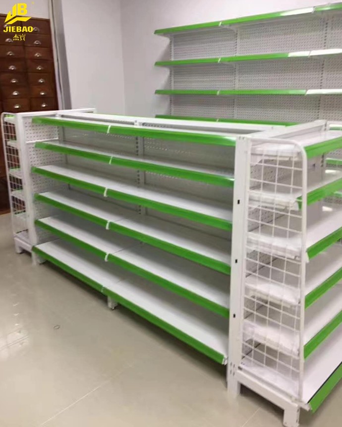 Holes Middle Back Panel Grocery Store Display Shelves Cream White Colour 1.4M High
