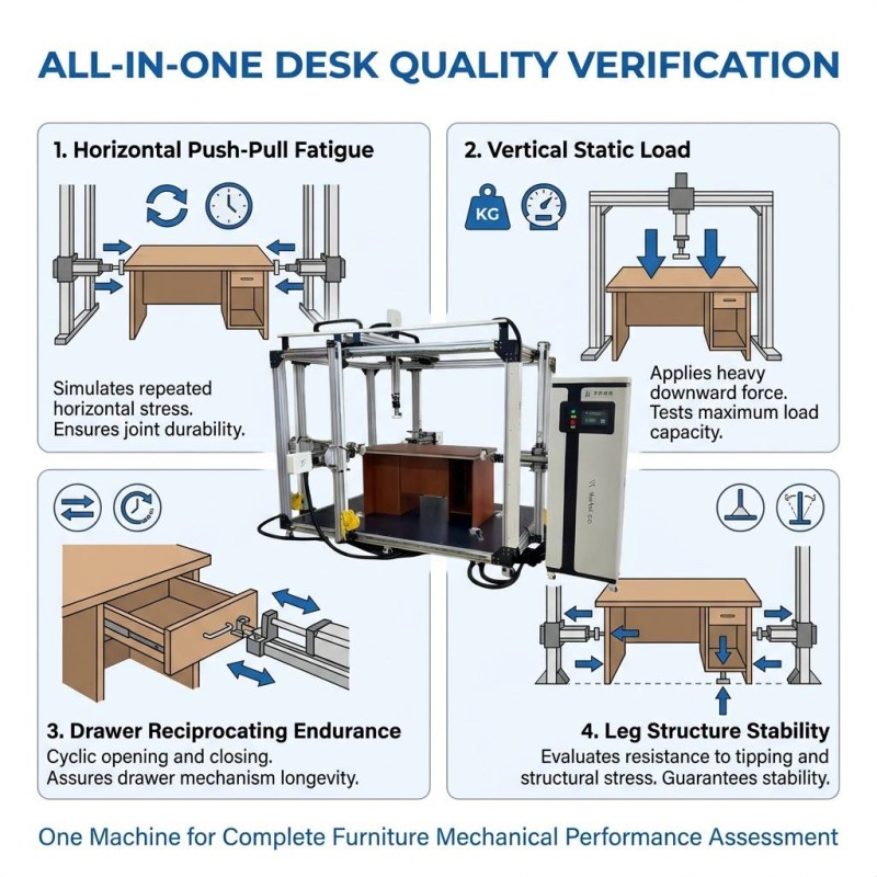 Automatic Office Table Horizontal Vertical Cyclic Load Tester 2000N Desk Stability Durability Testing Machine