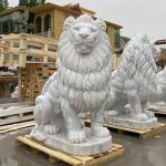 Marble Lion Statue Natural Stone Animals Sculpture Hand Carving Outdoor Garden