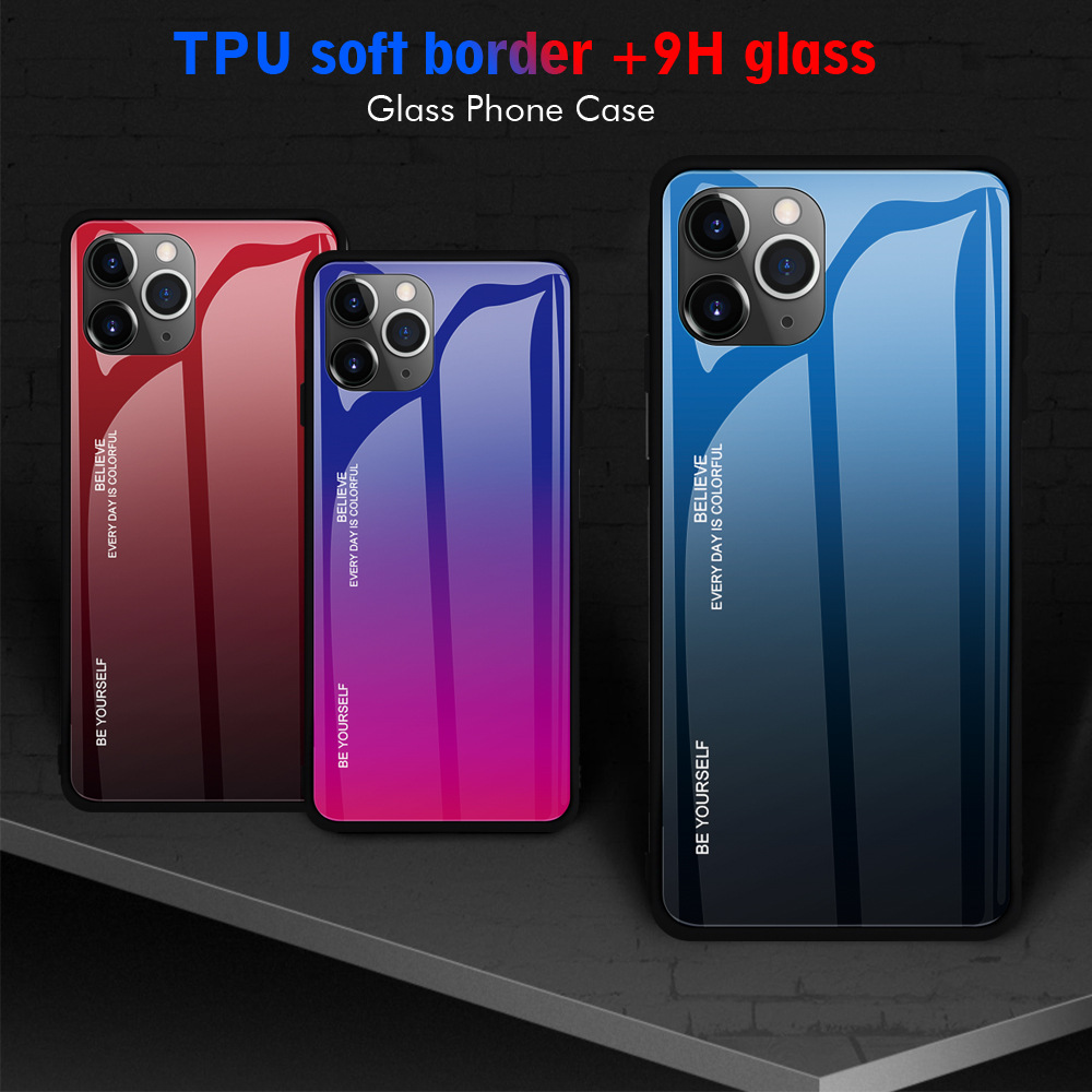 7 Colors Gradient Shockproof Tempered Glass Phone Case For IPhone 11 No Special Craft