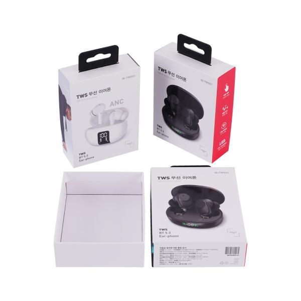 Bluetooth Headphone Lid And Base Gift Box Recyclable Earphone Paper Box With Hook