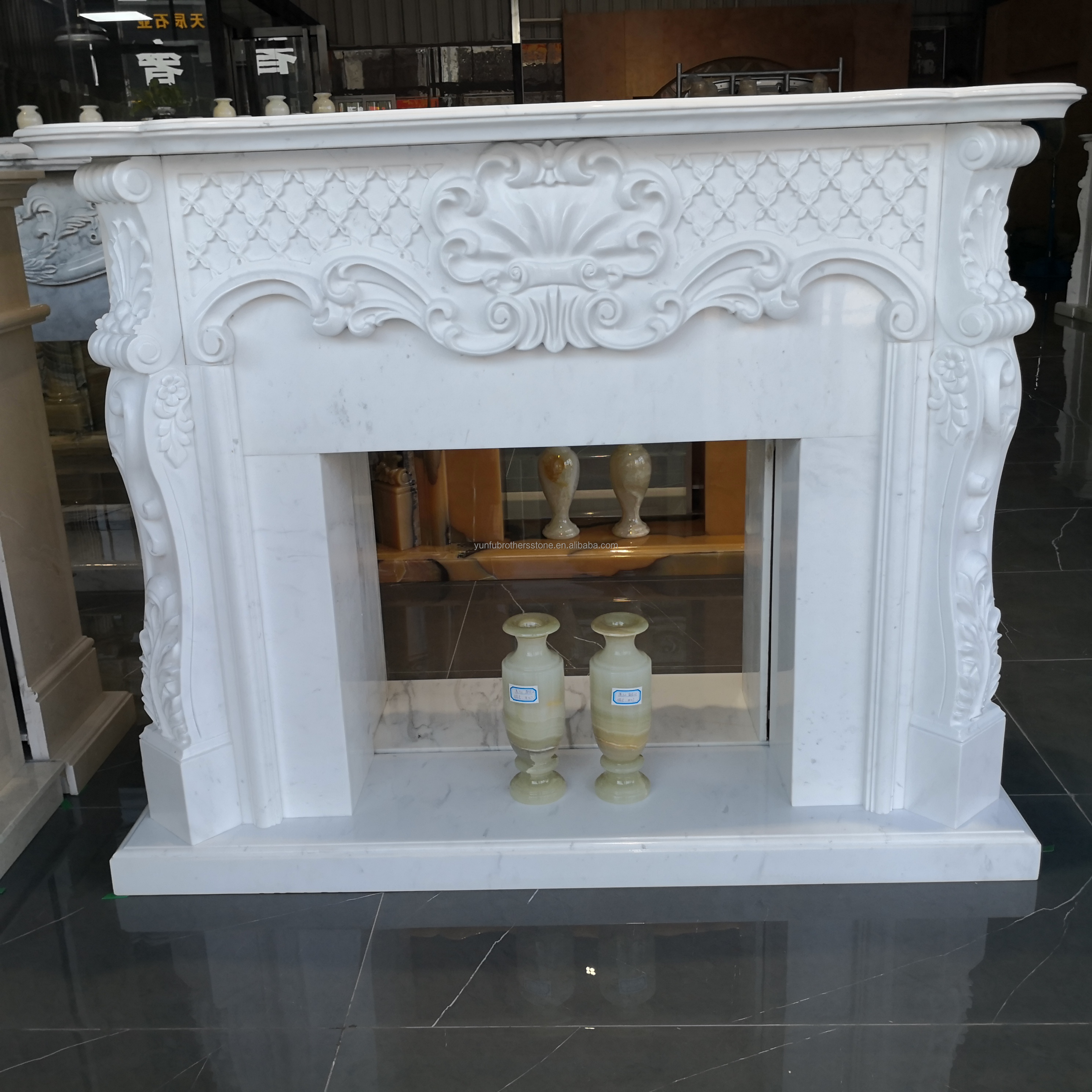 White Greek Marble Natural Stone Statue Frame Art Fireplace for Prestigious Property
