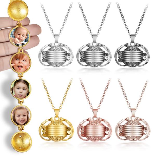 Sublimation Magic Photo Pendant Memory Floating Photo Locket Necklace Plated Angel Wings Flash Box