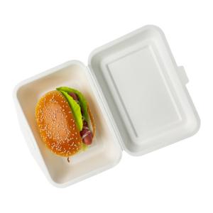 China Bagasse Pulp Biodegradable Clamshell Boxes , Bagasse Takeaway Containers Burgers on sale
